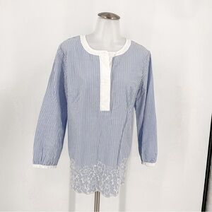 Banana Republic blue/white striped top with white embroidery on the bottom